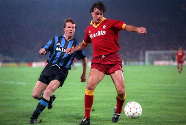 football-uefa-cup-final-second-leg-rome-italy-22nd-may-1991-roma-1-v-inter-milan-0-inter-win-2-1-on-aggregate-romas-thomas-berthold-is-about-to-be-challenged-by-inters-lothar-matthaus